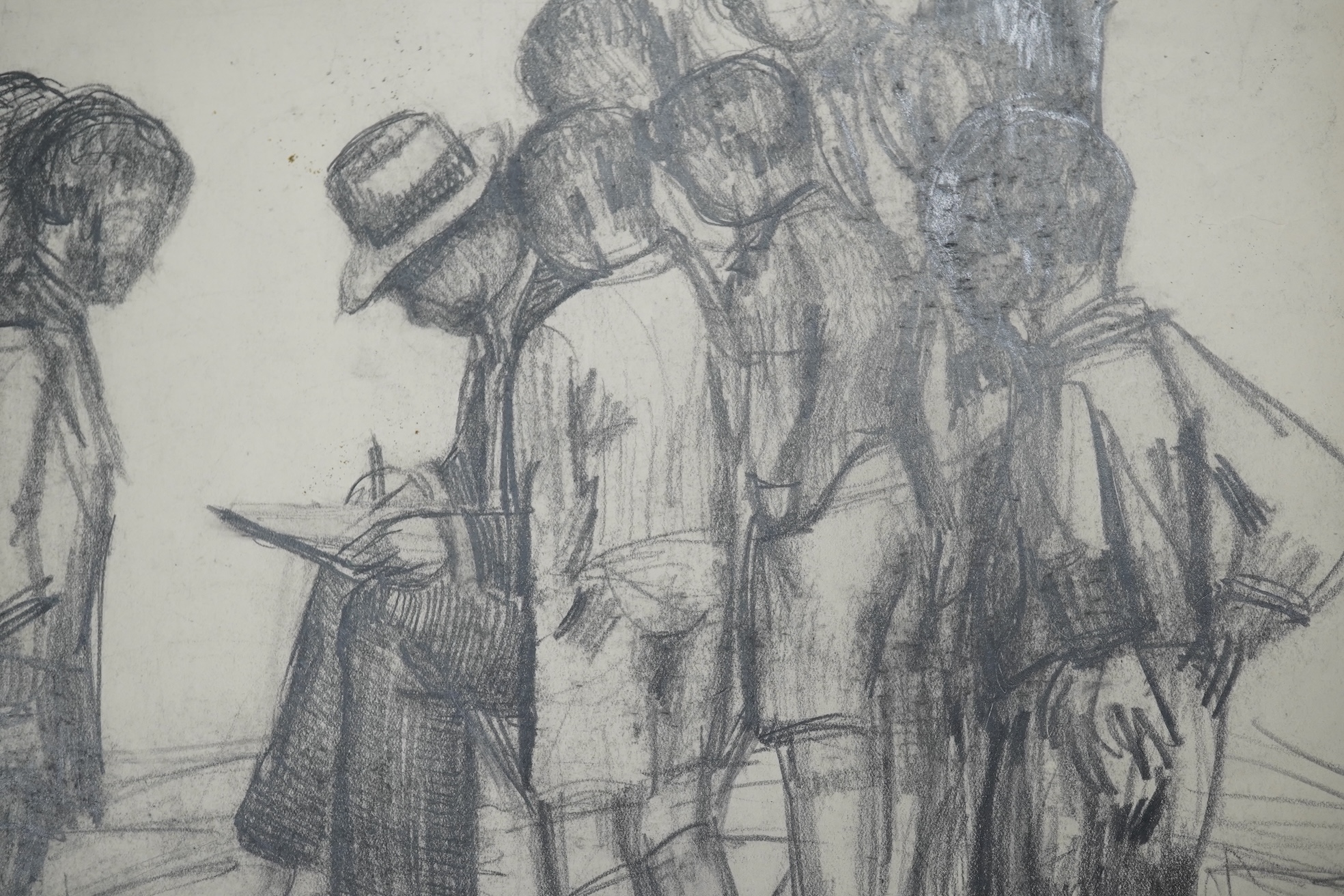 Adrian Paul Allinson ROI (1890-1959), two pencil / charcoal drawings from the artists sketch book, Figural studies including ‘Love one Another’, unsigned, unframed. Condition - fair